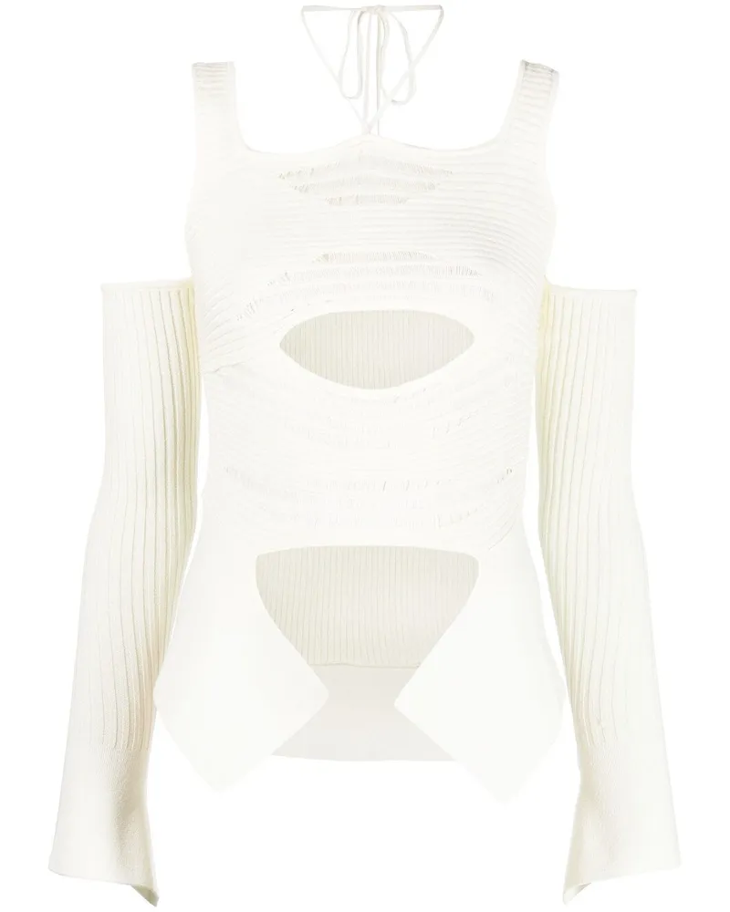 ADAMO strickte geripptes Oberteil White