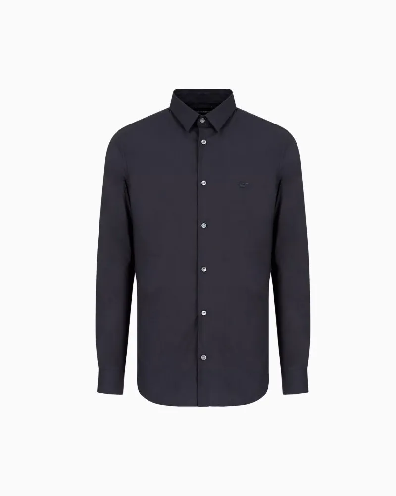 Emporio Armani Stretch Nylon Mischhemd Blue