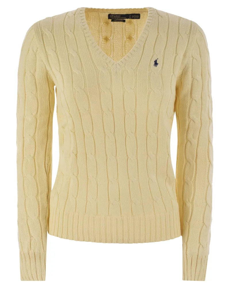 Ralph Lauren geflochtener Baumwoll -V -Hals -Pullover Cream