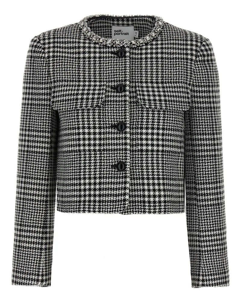 Self-Portrait Self -Porträt 'Houndstooth Crystal Trim' Blazer White