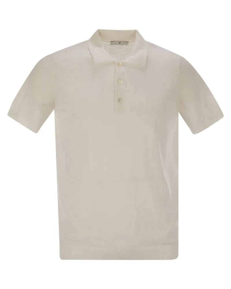 PT TORINO Baumwollpolo -Hemd mit kurzen Ärmeln White