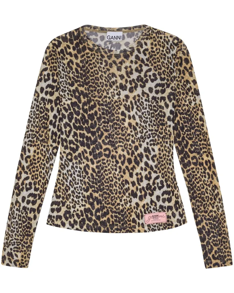 Ganni Oberteil mit Leopardenmuster Brown
