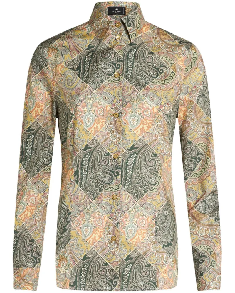 Etro gedrucktes Baumwollhemd Yellow