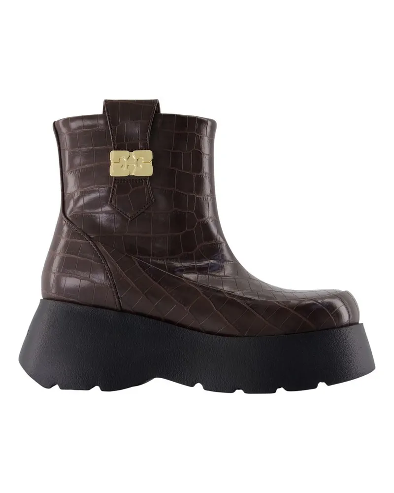 Ganni Kat Low Croco -Knöchelstiefeln  Leder braun Brown