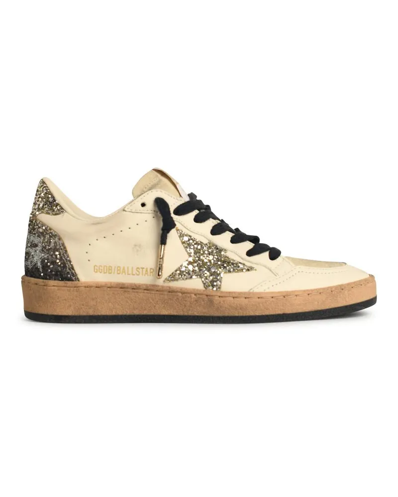 Golden Goose Ball Star' weiße Lear -Sneakers mit Glitterstar und Ferse White