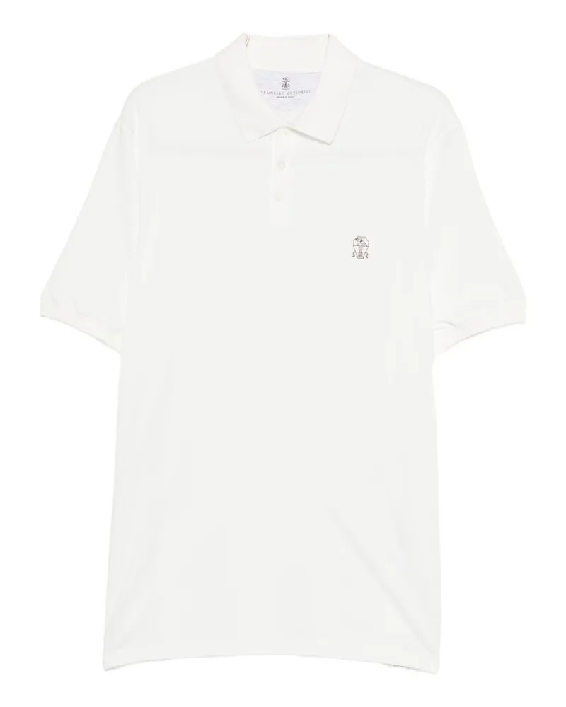 Brunello Cucinelli Logo Baumwoll -Polo -Hemd White