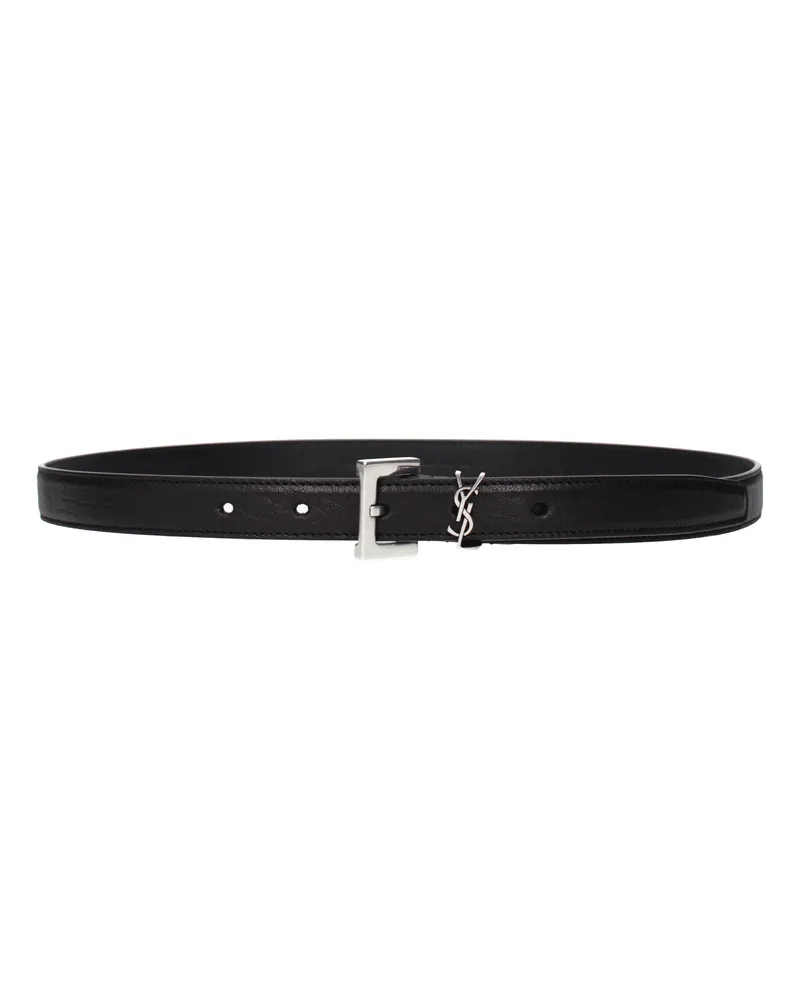 Saint Laurent Herrens Schwarzer Ledergürtel -