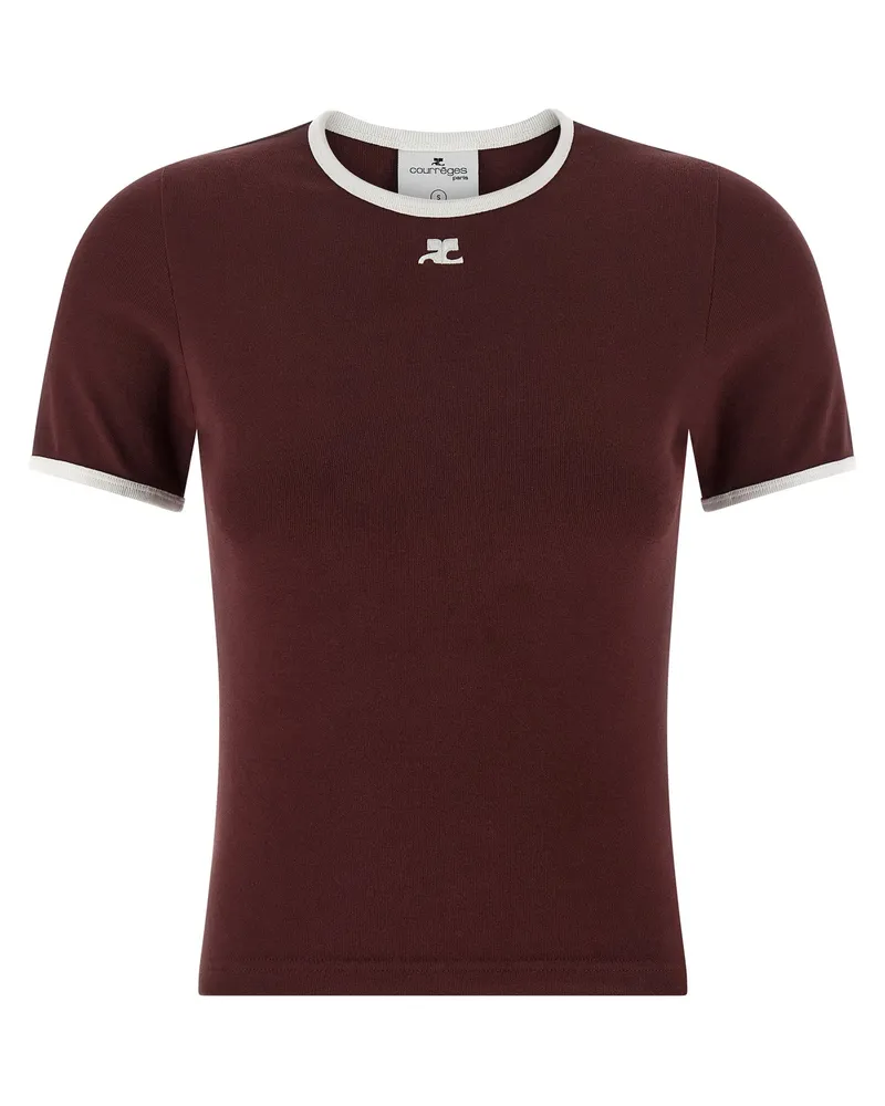Courrèges Courreves 'Signature Contrast' T -Shirt Bordeaux