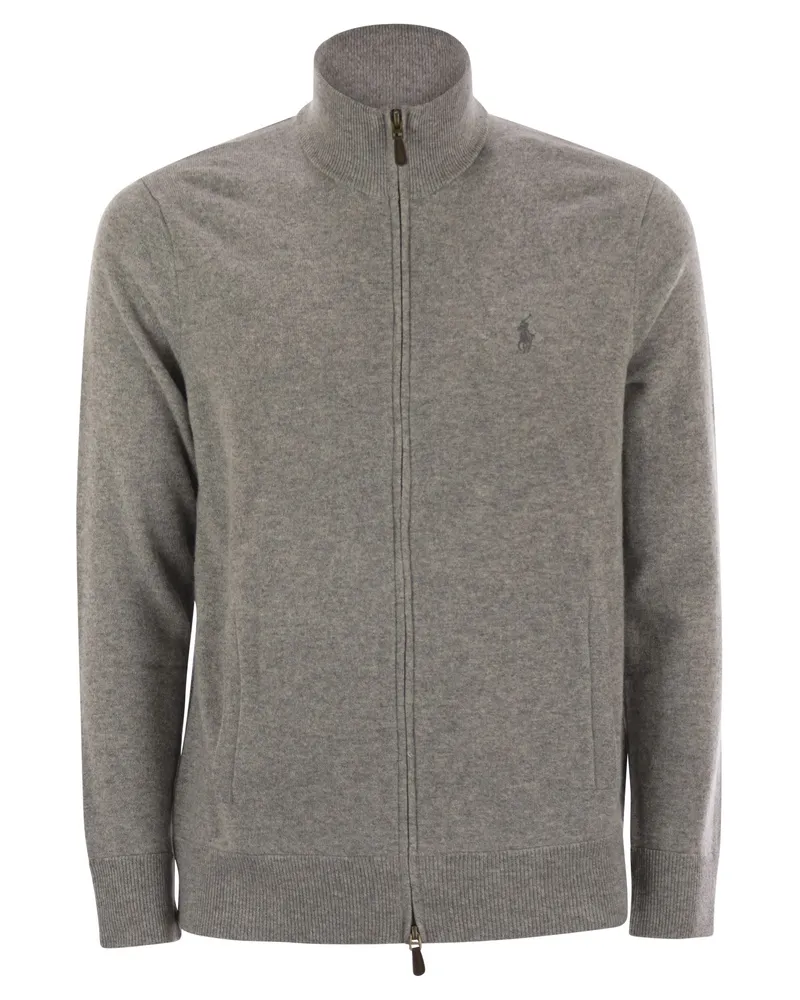 Ralph Lauren Wool -Pullover mit Reißverschluss Grey