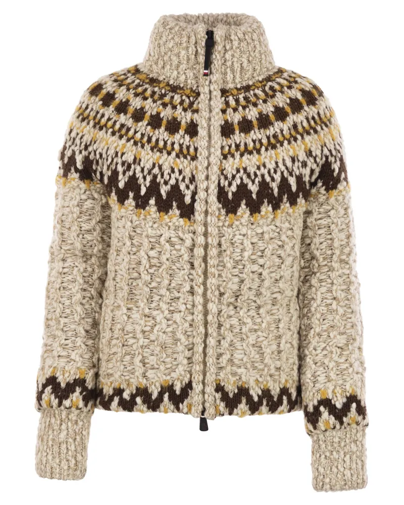 Moncler Girose Cardigan mit Reißverschluss aus Wollmischung White