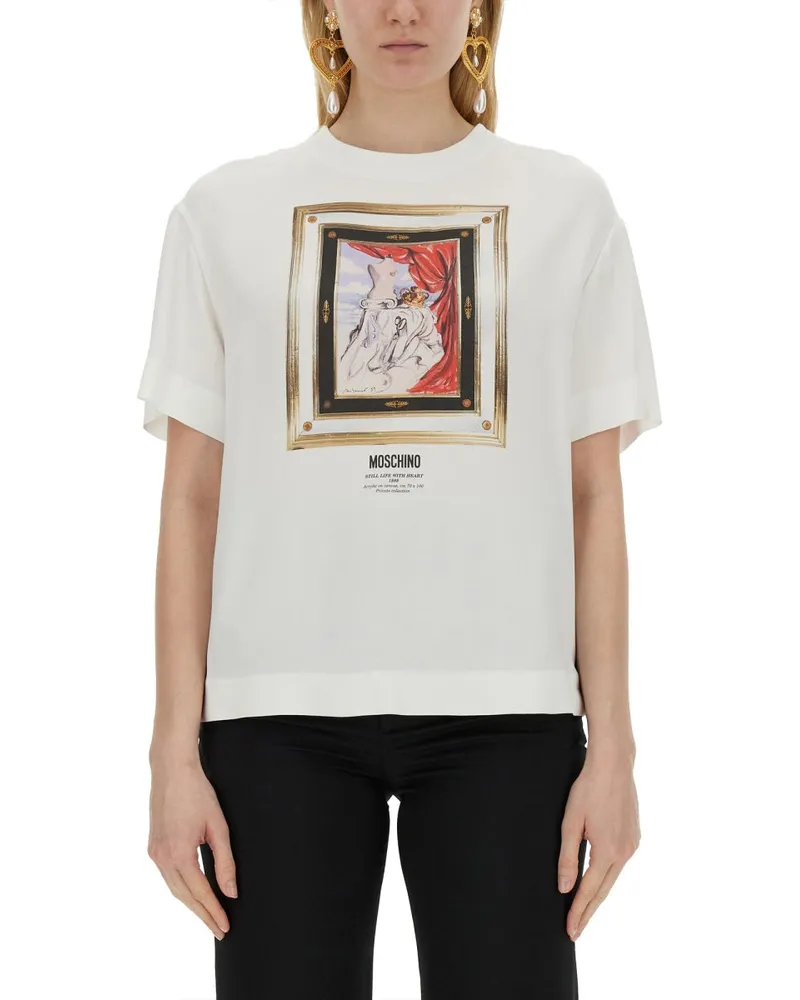 Moschino Enver Satinbluse Stillleben mit Herz White