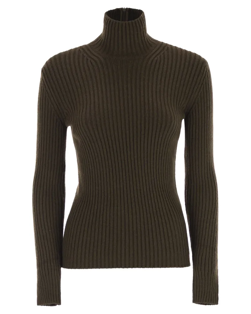 Max Mara Aral1234 gerippte Wolle und Kaschmir -Rollkragenpullover -Jumper Brown