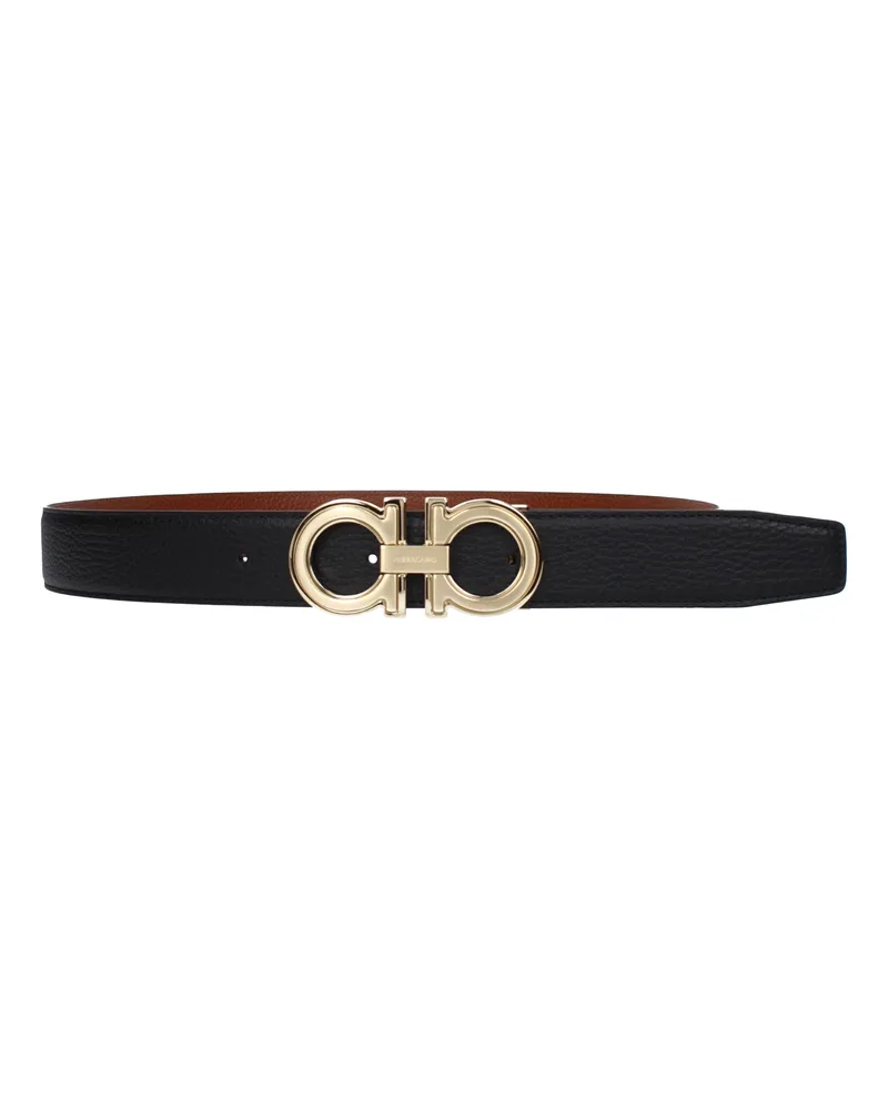 Ferragamo Männer 's Ledergürtel Schwarz/Cognac -