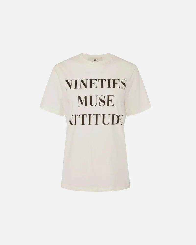 Elisabetta Franchi T-Shirt mit Schriftzug Gesso
