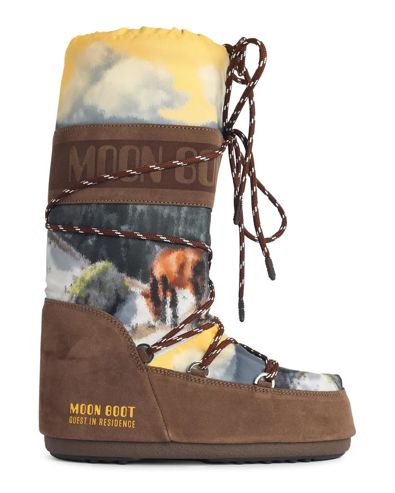 Moon Boot Icon Postcard“ braune Nylon- und Wildlederstiefel Brown