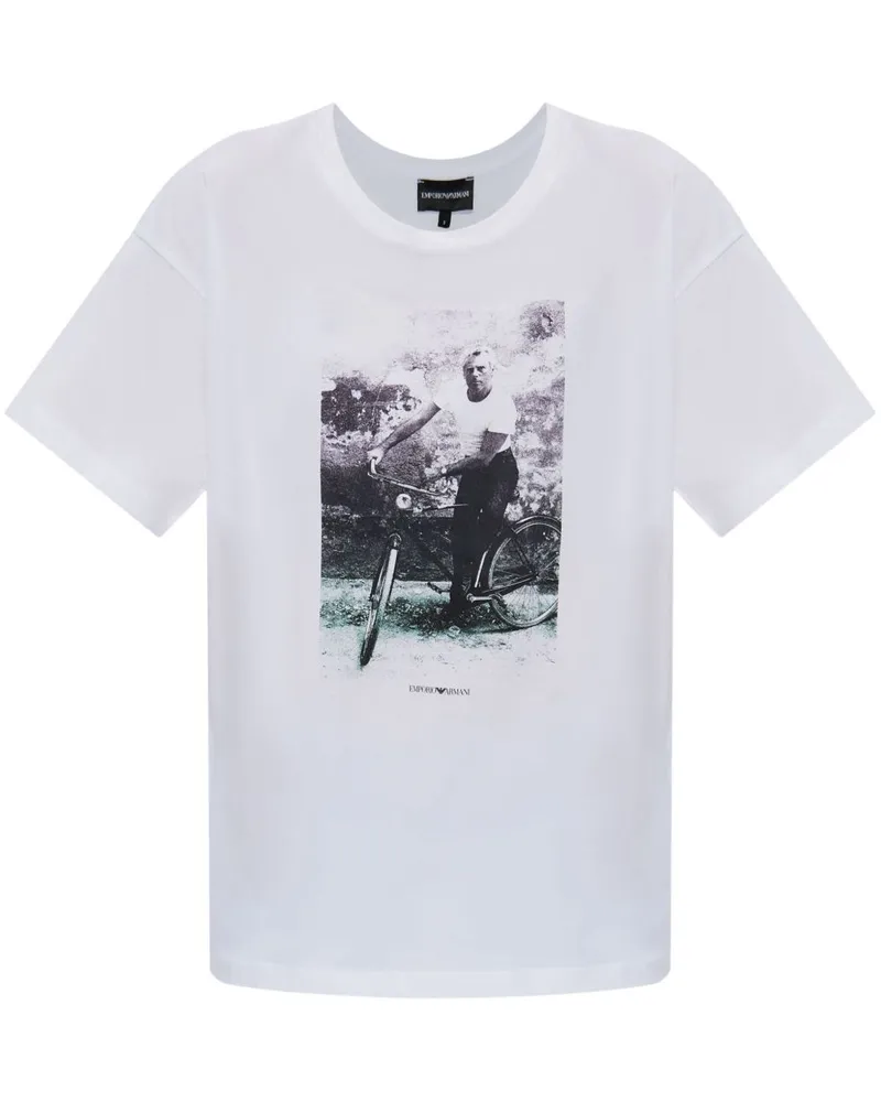 Emporio Armani bedruckte Baumwoll -T -Shirt White