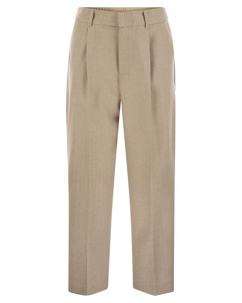 PT TORINO Daisy Woll- und Kaschmirnadelstreifenhose Sand