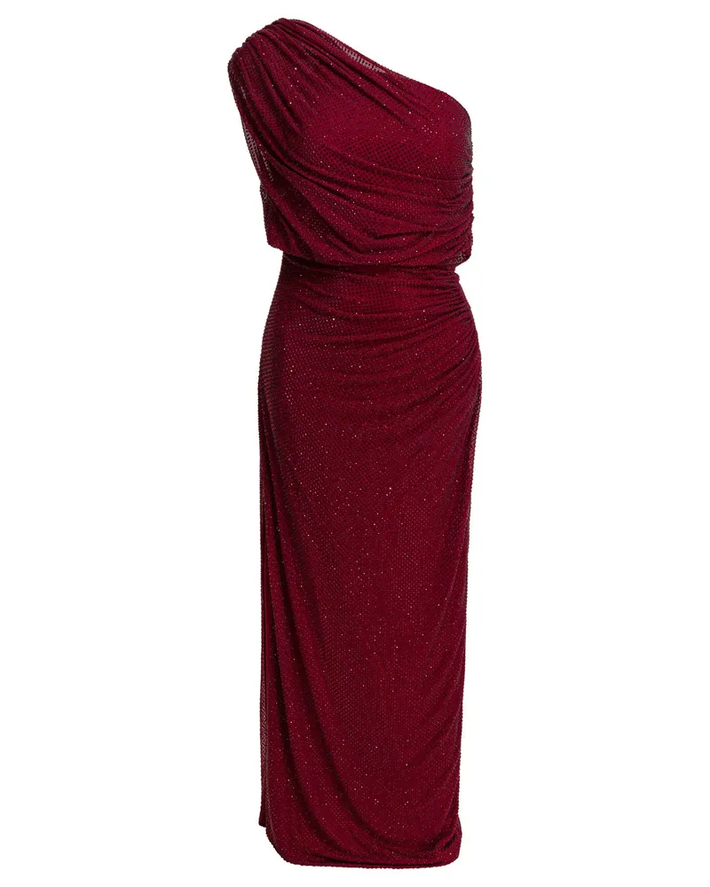 Self-Portrait Selbstporträt-Midikleid mit Drapierung und Strasssteinen Red