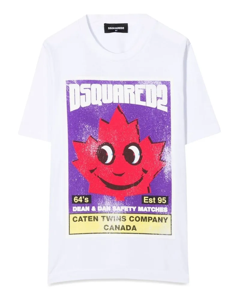Dsquared2 vorderes Logo und Blattdruck T -Shirt White