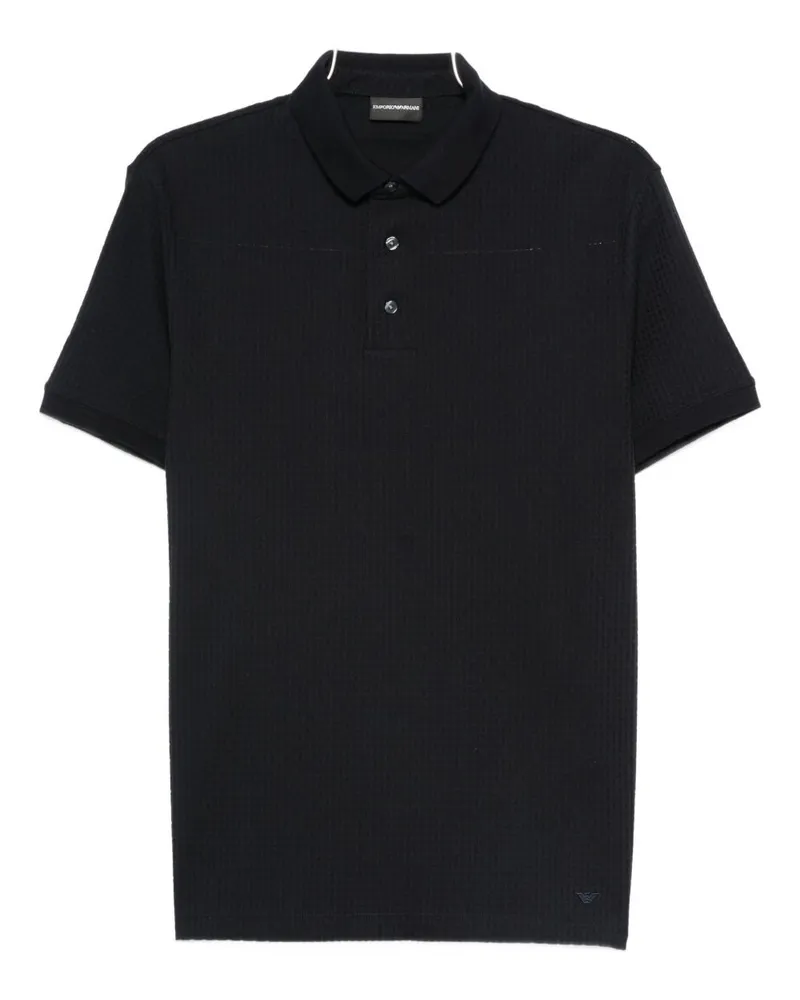 Emporio Armani gedrucktes Baumwoll -Polo -Hemd Blue