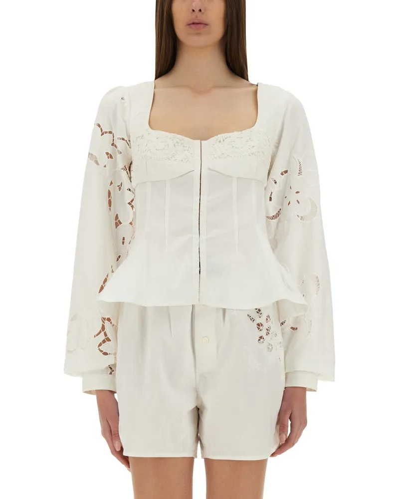 Marine Serre Upcycled Leinentop White