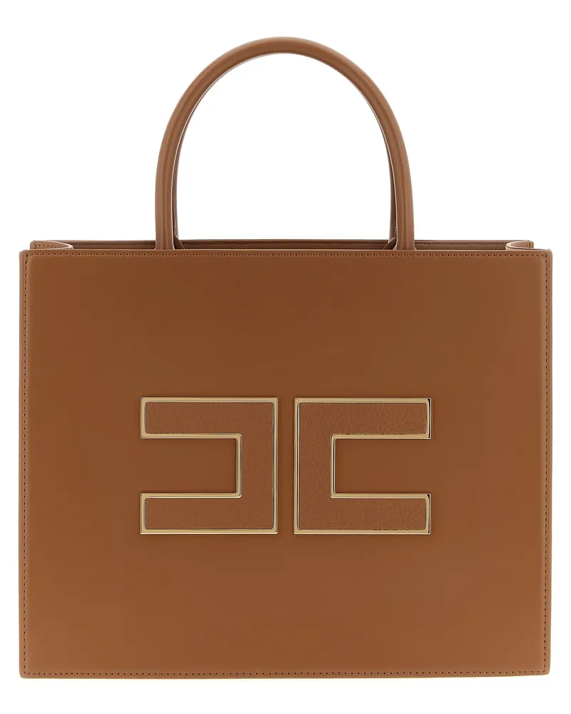 Elisabetta Franchi Logo Einkaufstasche Brown