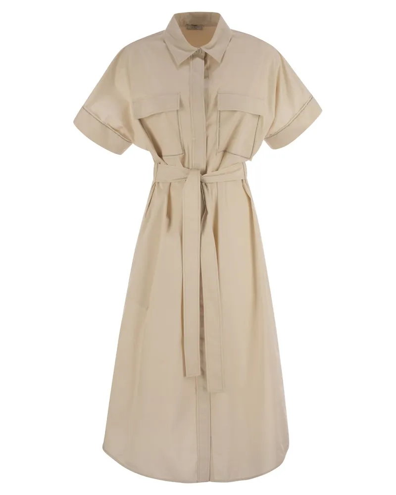 Peserico Light Stretch Cotton Satin Chemisier Kleid Beige