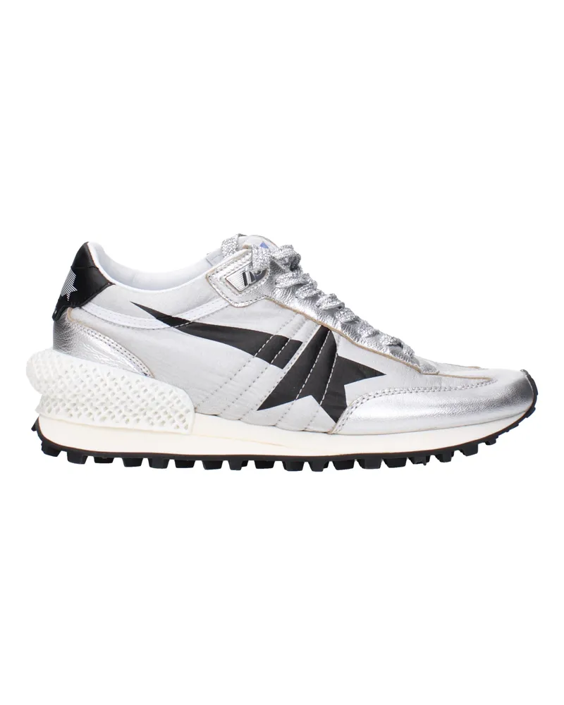 Golden Goose Running Damens Sneakers Silber/Schwarzer Stoff -