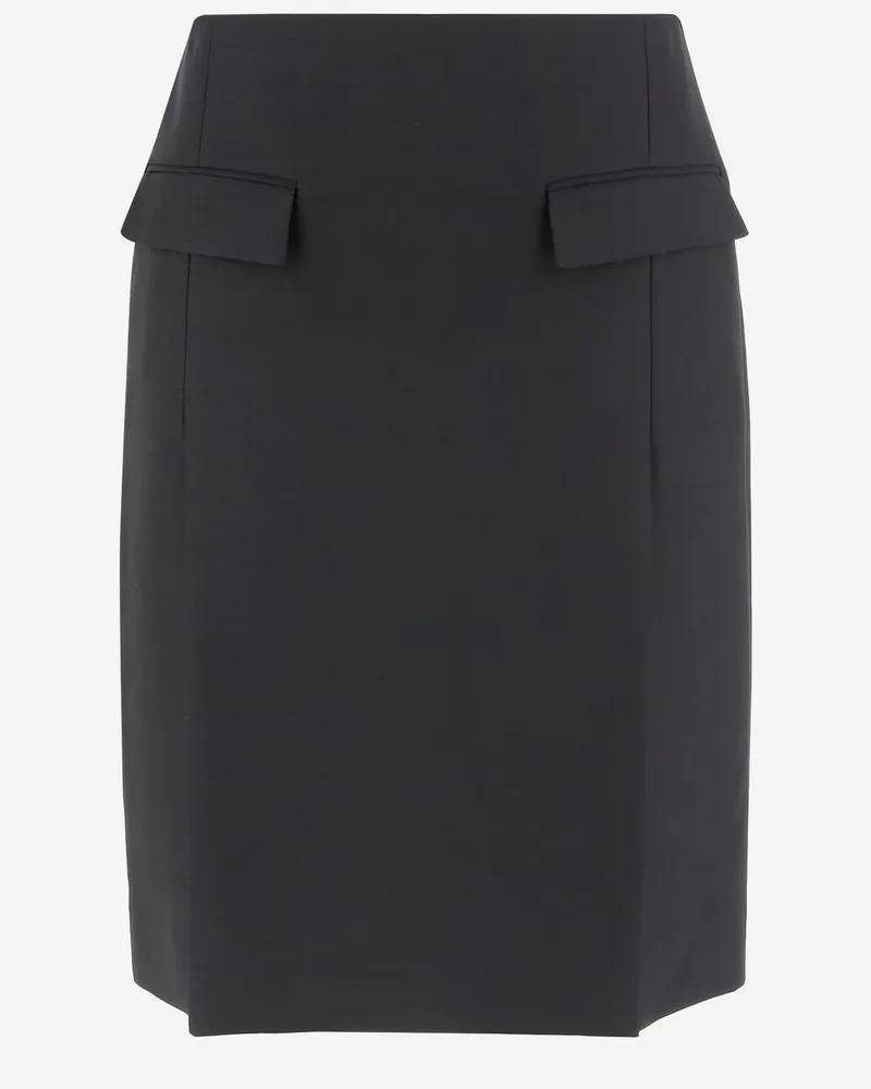 Ferragamo Viskose und Wollrock mit Doppelschlitz Black