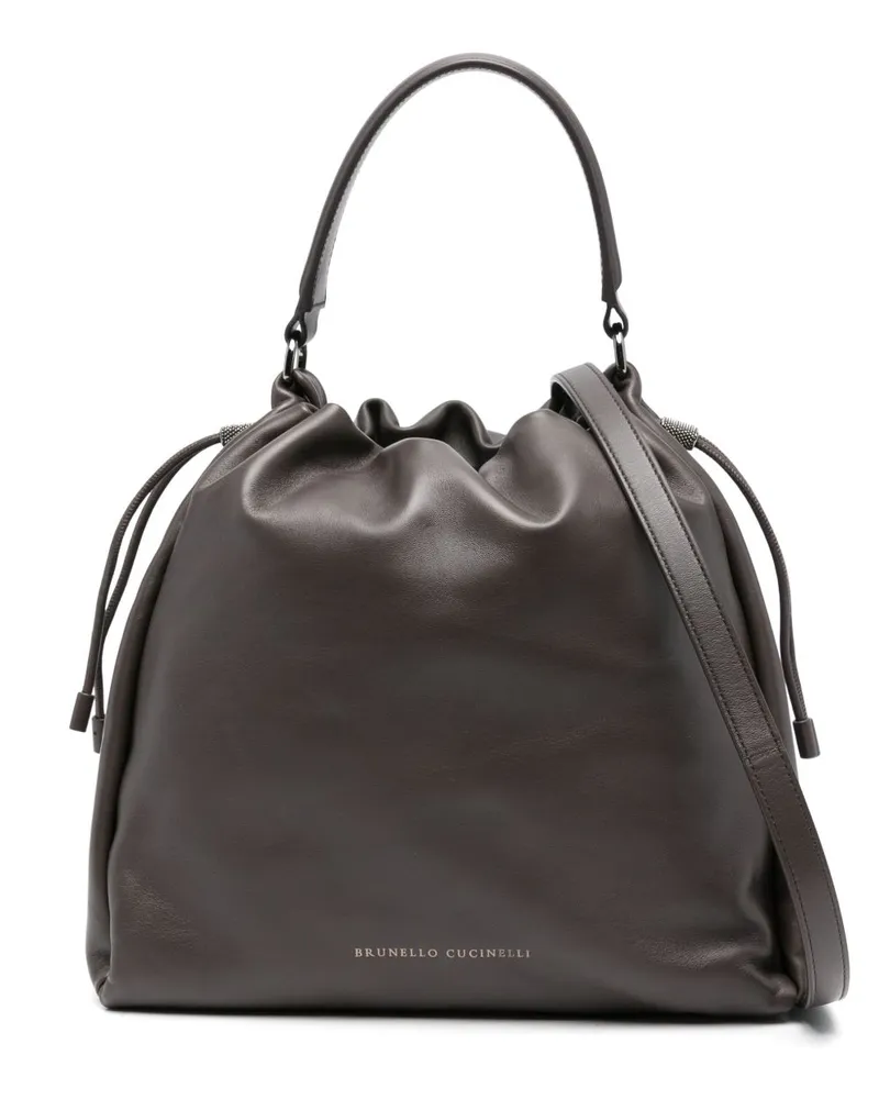 Brunello Cucinelli Eimer Mellow Lederhandtasche Brown