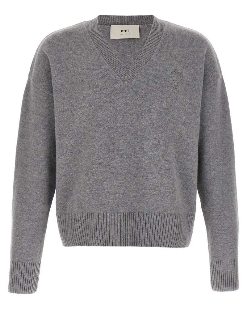 AMI Paris Puff Logo Patch Pullover Gray
