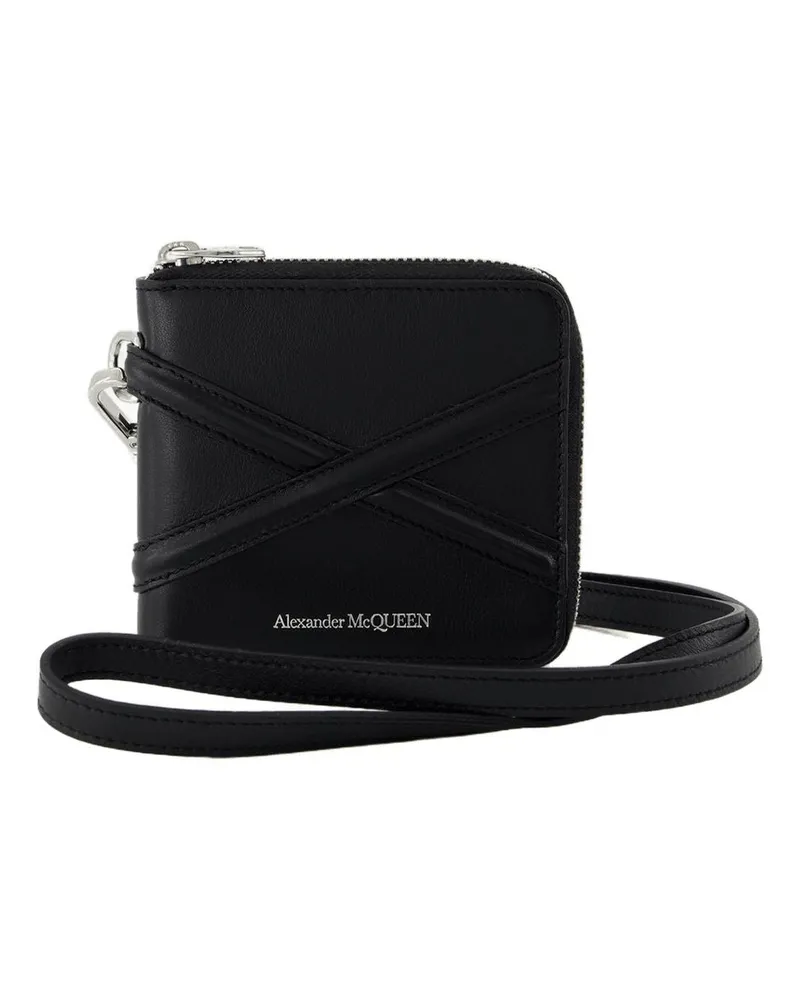 Alexander McQueen Reißverschluss um Billfold Wallet  schwarzes Leder Schwarz