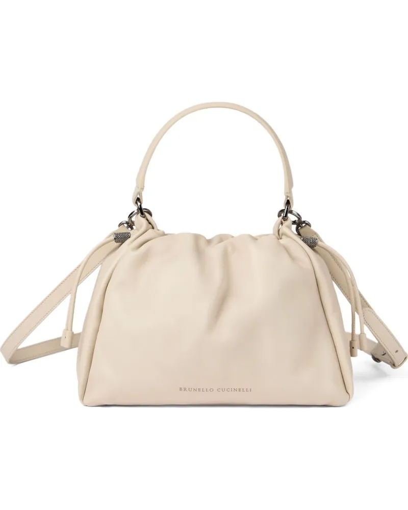 Brunello Cucinelli Eimer Mellow Small Lederhandtasche Ivory