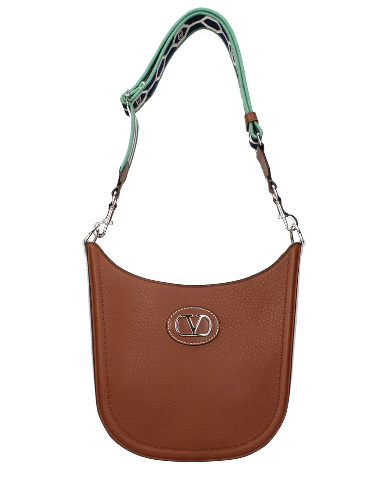 Valentino Garavani Herrens Umhängetasche aus braunem Leder/Sattelleder -