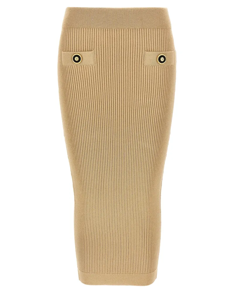 Balmain gerippter Midi -Rock Beige