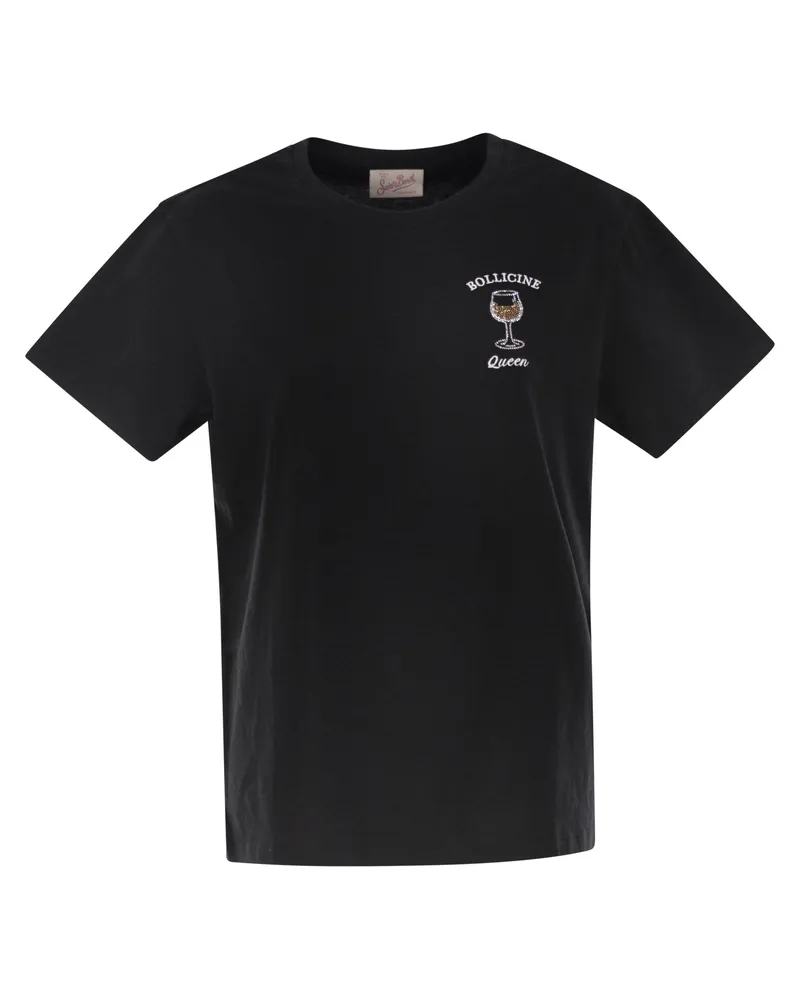 MC2 Saint Barth Emilie T -Shirt mit Stickerei auf der Brust Black