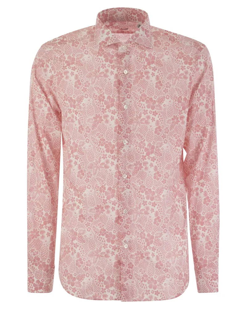 Fedeli gedrucktes Stretch -Baumwoll -Voile -Hemd Pink