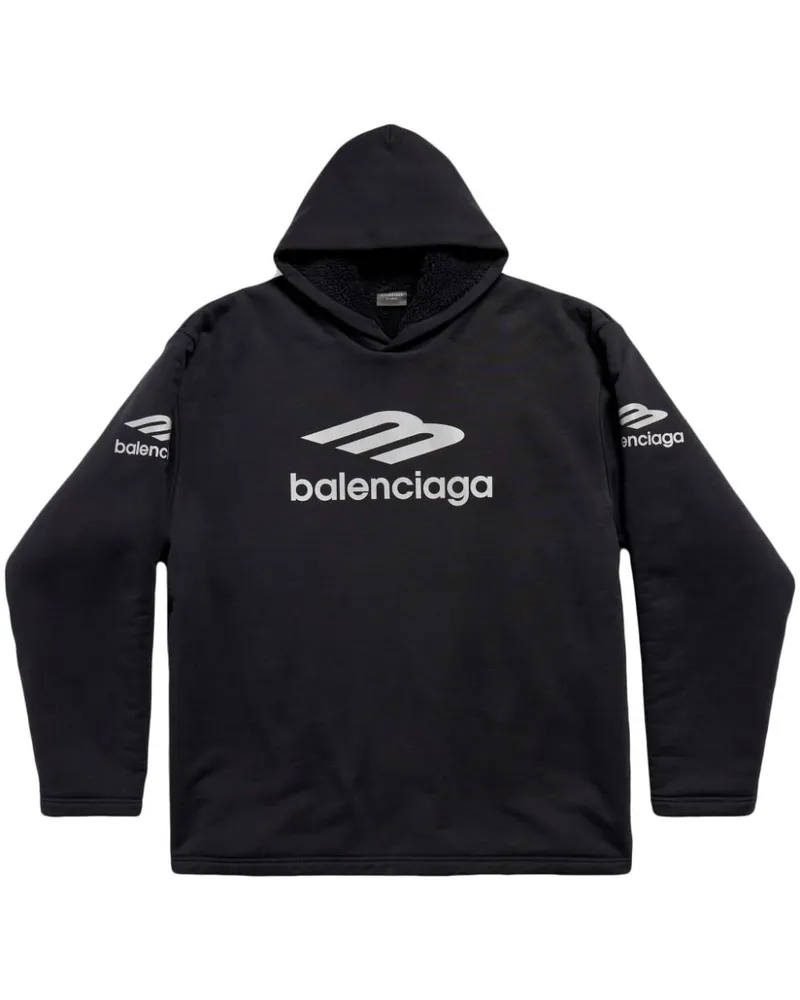 Balenciaga 3 B Sport Ikon Wasserschutzwatte -Baumwoll -Hoodie Black