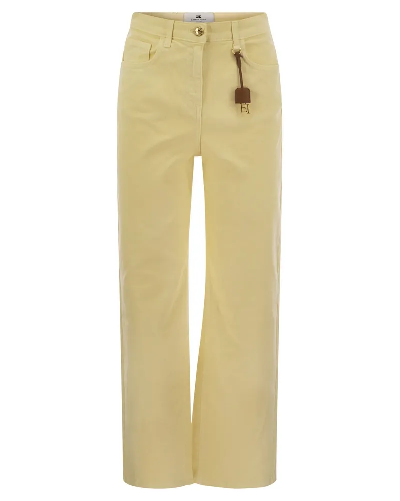 Elisabetta Franchi gefärbte Baumwolljeans mit Logo -Charme Yellow