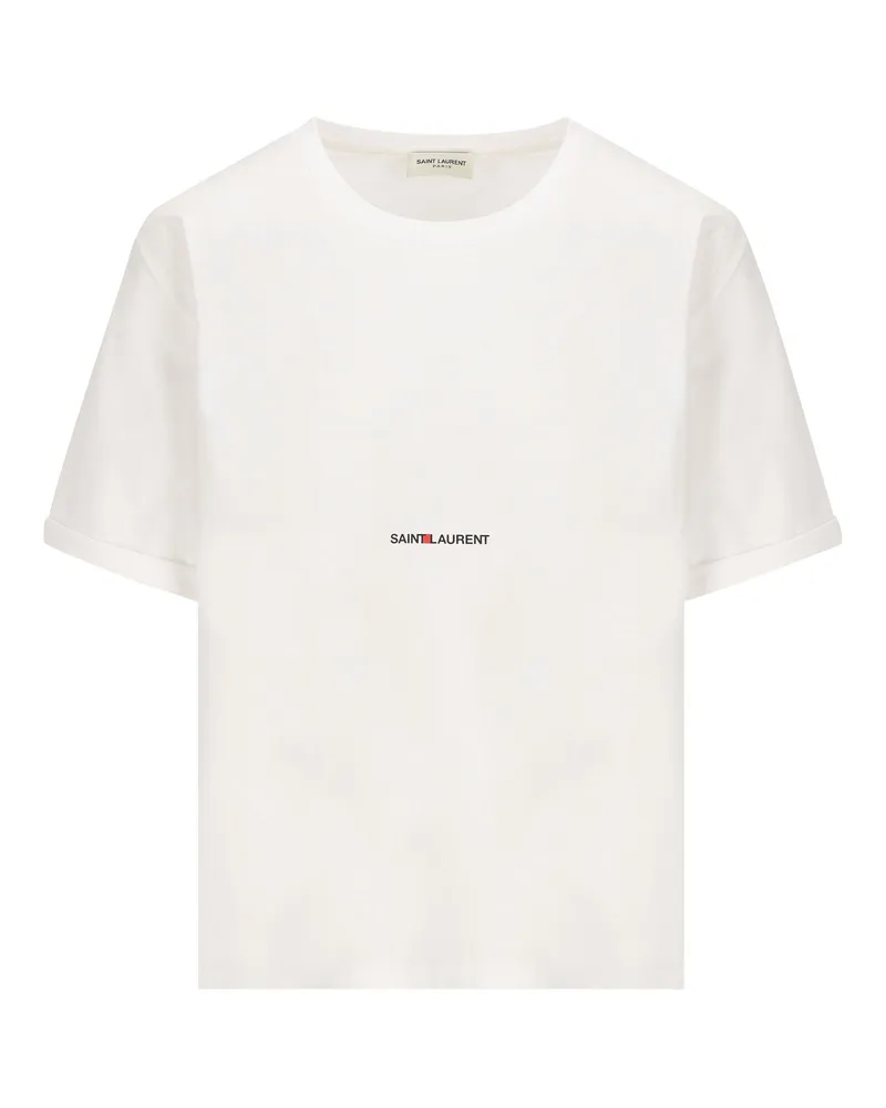 Saint Laurent Damens Weißes T-Shirt aus Bio-Baumwolle -