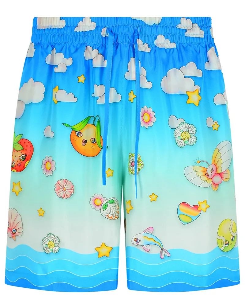 Casablanca Paris Kawaii' blaue Seiden -Bermuda -Shorts Multicolor