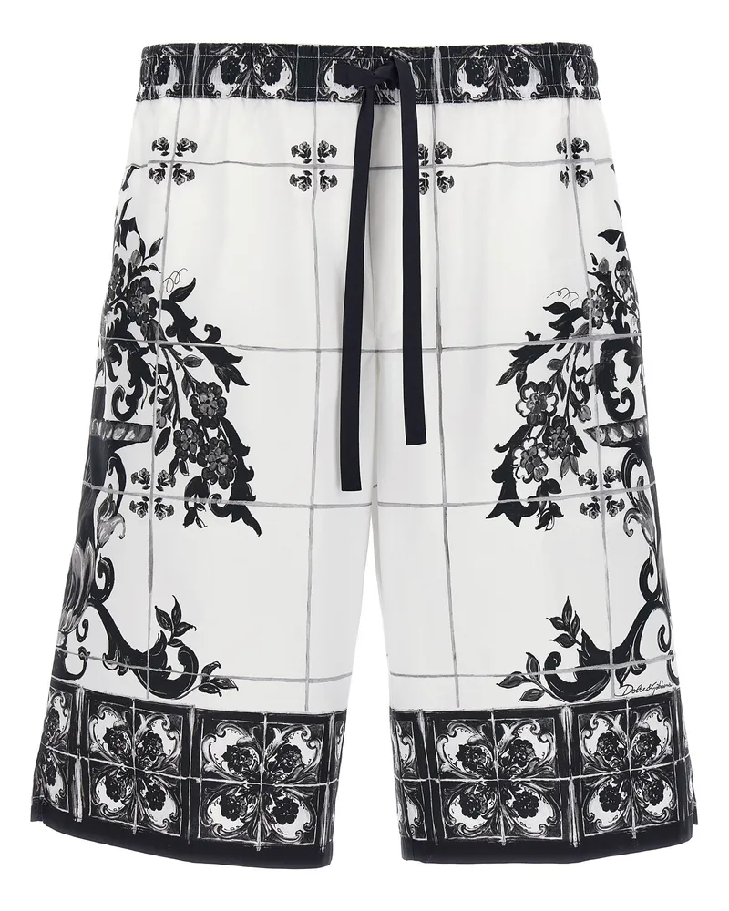 Dolce & Gabbana Maiolica' Print Bermuda Shorts White