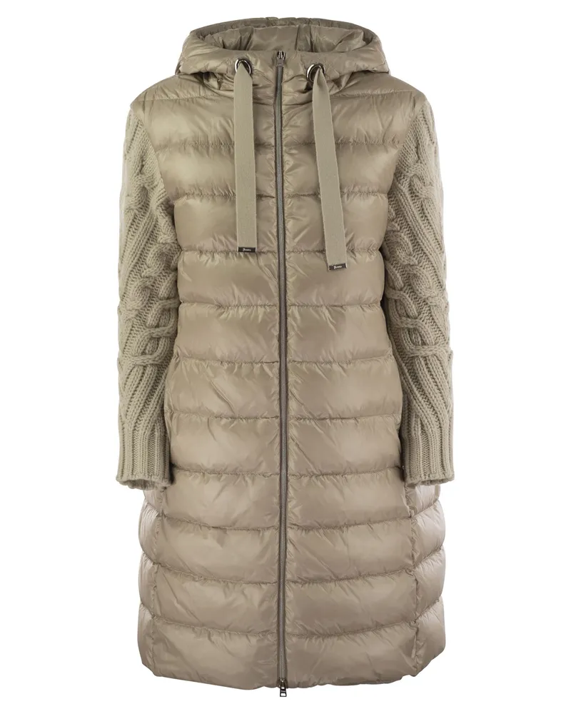 Herno Long Down Jacke mit Wollärmel Beige