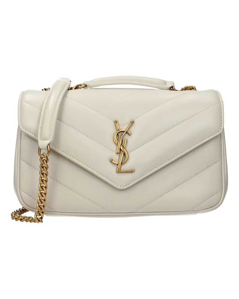 Saint Laurent Damens Loulou Umhängetasche aus weißem/cremefarbenem Leder -