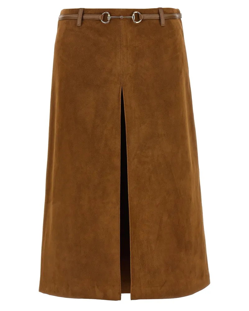 Gucci Wildlederrock Horsebit Brown