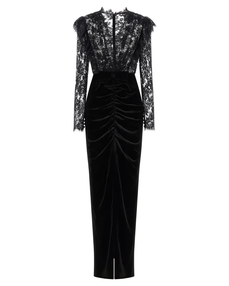 Alessandra Rich Samt und Spitzenkleid Black