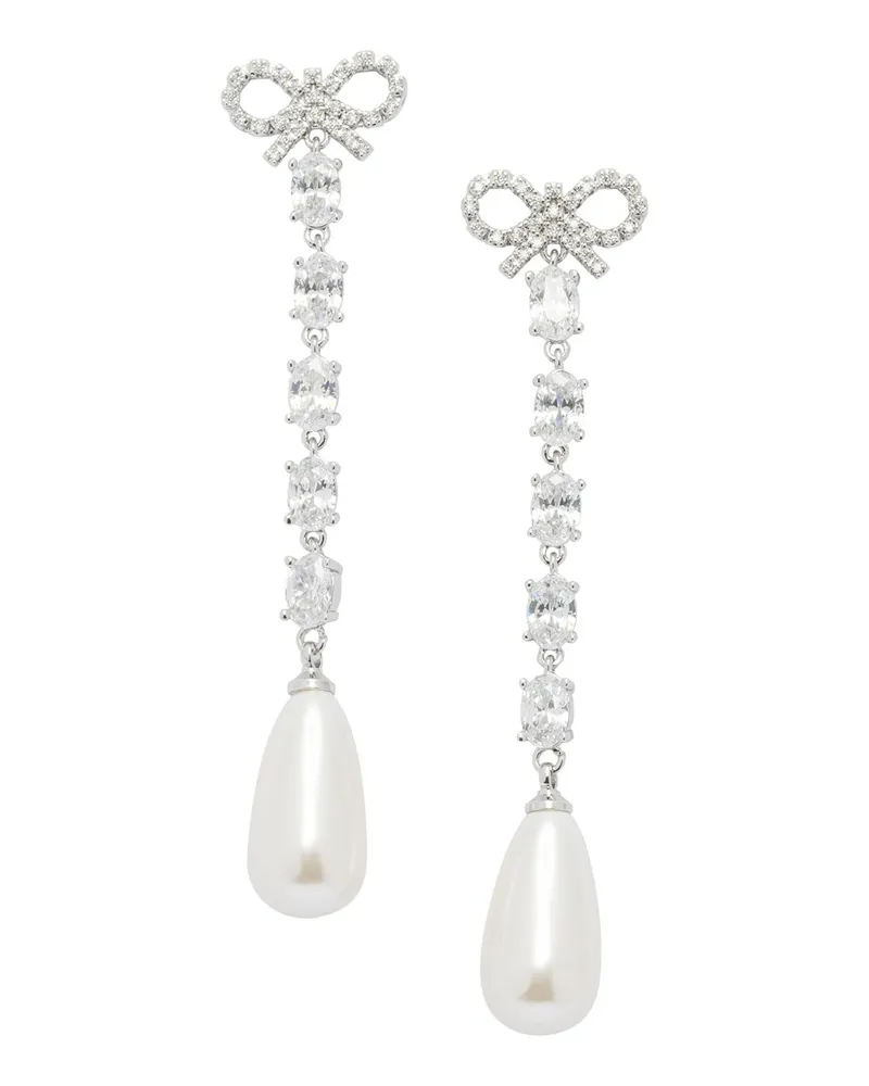 Self-Portrait Selbstporträt-Ohrringe mit Schleife und Perlen Silver