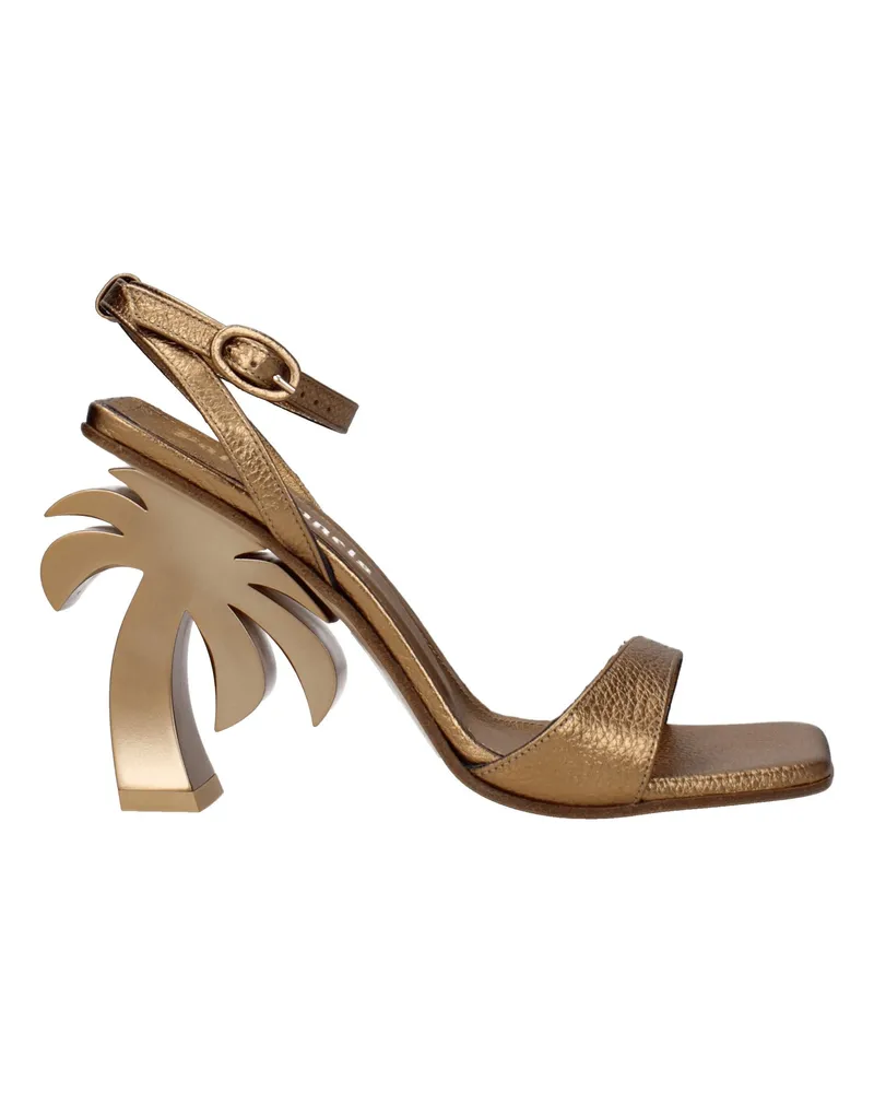 Palm Angels Damens Sandalen Leder Gold/Dunkelgold -