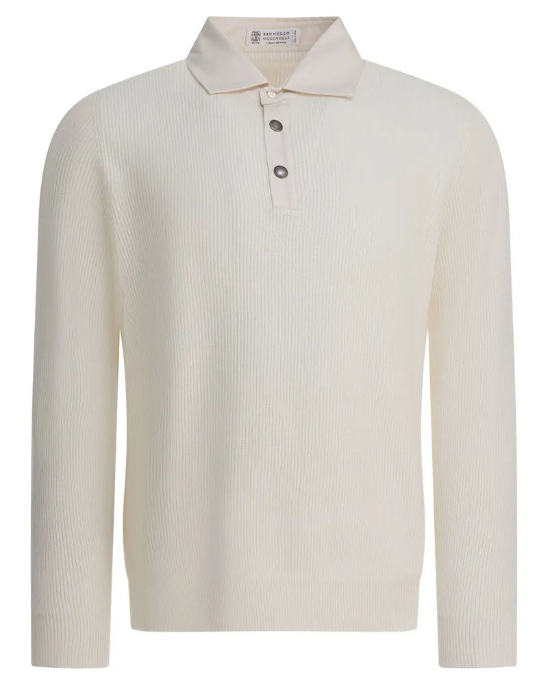 Brunello Cucinelli Rippstrick-Poloshirt White