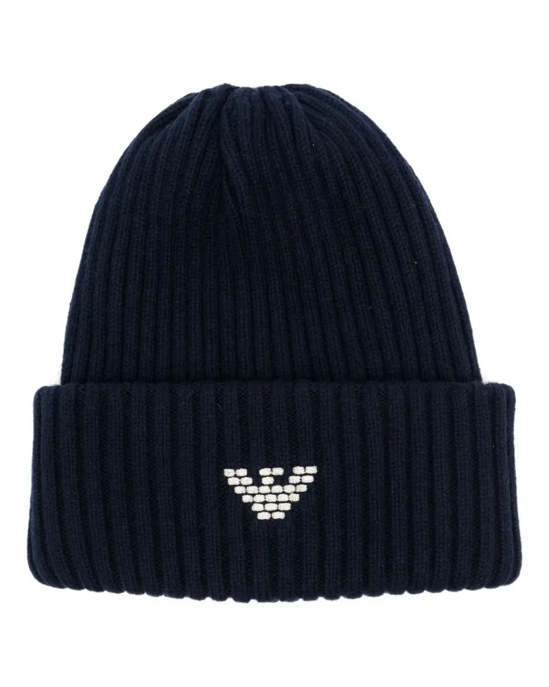 Emporio Armani Logo Wolle Mischung Beanie Clear